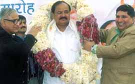 BJP president Venkaiah Naidu being felicitated at a function in the Capital on Sunday.