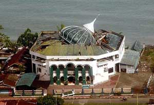 A view of a mosque, wrecked by earthquakes, at Nabire in Indonesia on Sunday