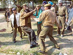 The police cane-charges activists of the Netraheen Jagriti Sangh Haryana near Matka Chowk in Chandigarh on Monday. 
