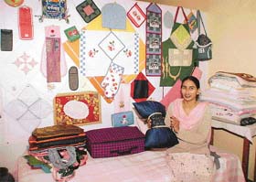 Ms Palvinder Kaur with her creations on display in Sector 34, Chandigarh