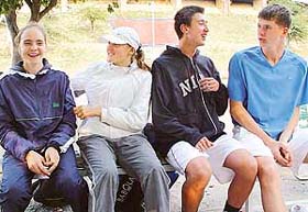 Tennis players from Kyrgyzstan in a light mood during the ITF Junior Tennis Tournament, being held at CLTA in Chandigarh