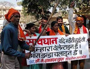 Shiv Sena workers demonstrate against Valentine's Day