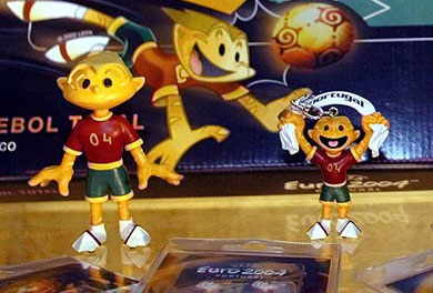 Official toys and games of the Euro 2004 soccer championships are shown during the official presentation of licensing products in Lisbon 