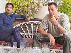 Partners for a cause: Pals Sanjay Dutt and Sunil Shetty talk about avian influenza and films during their sojourn in Chandigarh on Wednesday. They were on their way to Manali. 