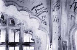 The walls of the Nahargarh Fort in Jaipur, a protected monument, ruined by graffiti.