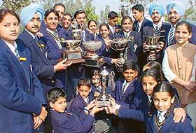 Students of Yadavindra Public School, Mohali, who received awards at the 25th Founder�s Day of the school