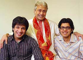 Ustad Amjad Ali Khan shares his space as well as musical influences with sons and disciples Amaan and Ayaan Ali during his visit to Chandigarh