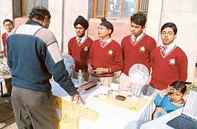 Students exhibit their projects at an exhibition on Indian civilisation organised by Shishu Niketan Public School, Sector 5, Panchkula