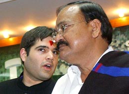 BJP President M. Venkaiah Naidu with Varun Gandhi