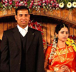 Star batsman V.V.S. Laxman and Gudipati Raghava Sailaja during their wedding ceremony in Hyderabad 