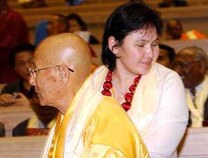 Tso Pmon Onon, wife of Mongolian Prime Minister, attends the inaugural session of international conclave on Buddhism and spiritual tourism at Vigyan Bhavan in New Delhi on Tuesday. 