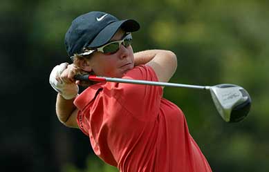 Ashleigh Simon, South Africa's leading female amateur golfer, practices in Johannesburg on Tuesday