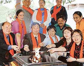 Chinese delegates are thrilled to take part in a havan performed at DAV Public School, Sector 8-C, Chandigarh