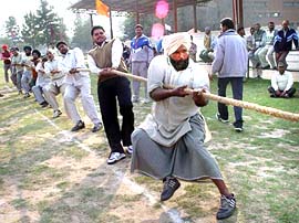 A tug of war during the panchayat games in Ambala