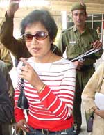 Bangladeshi author Taslima Nasreen on her way to a book-launch function in the Capital on Wednesday.