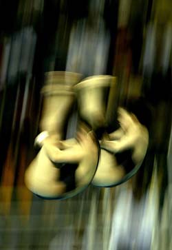 Li Ting and Lao Lishi of China's national 10m platform synchronised diving team