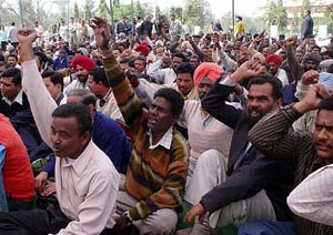 Northern Railway men's union demonstration at DRM complex in Ambala