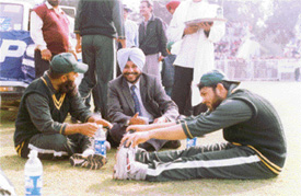 Pakistani players in a relaxed mood at the exhibition match played at Dhruv Pandove stadium in Patiala 