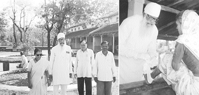 Bhagwant Singh Dalawari with his colleagues in Tapovan (left). Attending to a patient (right). 