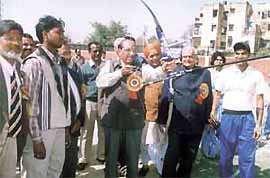 Archery Association of India president Vijay Kumar Malhotra aims at the bull�s eye 