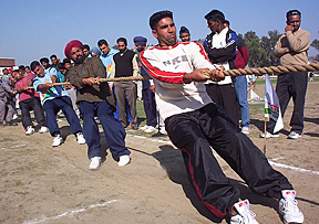 Tug of war at the rural sports event 
