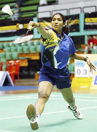 Meenakshi BR of India returns the shuttlecock against Ng Ka-shu from Hong Kong during the Uber Cup qualifying round in Kuala Lumpur