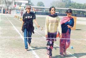 Dimple Ratra, who won the 800 m slow walk on the opening day of the 57th annual athletics meet of Arya College