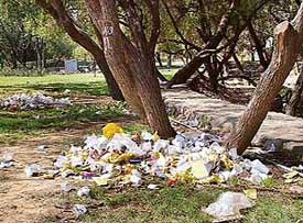 Zakir Rose Garden has been littered with empty bottles of mineral water and cold drinks, 
