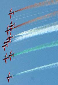 Kiran MK II planes fly in formation during the Asian Aerospace 2004, one of the major trade-fairs, in Singapore 