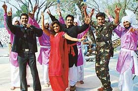 Shankar Sawhney, Aarti Puri, Vivek Shauq and Guggi Gill, during the shooting of Punjabi film "Nalayak" at Rock Garden�s, Phase III, Chandigarh