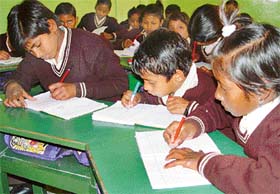 Slum children attend a class in DAV Senior Secondary Model School, Sector 8, Panchkula