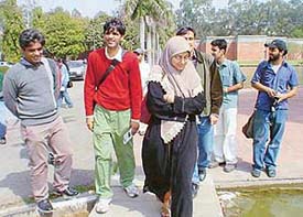 Pakistan students' delegation have a round of Panjab University in Chandigarh on Friday.