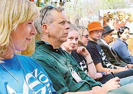 The eight members of the Nek Chand Foundation, UK, narrate their experiences during the graffiti removal and awareness camp at Rock Garden in Chandigarh on Friday.