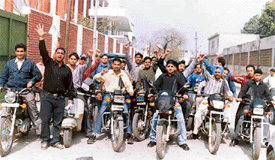 The ABVP took out a motor cycle rally from Arya College on Friday in protest against government policies