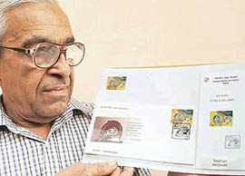 Major R.N. Kaushal (retd) shows stamps on aviation which he is going to display at the Air Force Station, Ambala. The philately exhibition will mark the 32nd anniversary of the Army Postal Service Corps. 