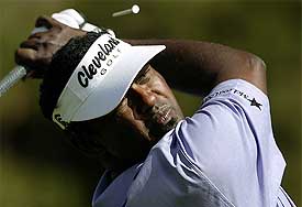 Vijay Singh of Fiji tees off the 15th hole