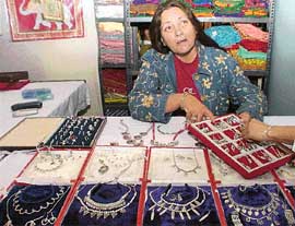 Anuradha Aman, jewellery designer, with her creations at Lajpat Rai Bhavan in Chandigarh.