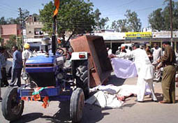 Three persons coming to attend BJP rally were killed in Ambala city on Sunday in an accident involving this tractor trailer