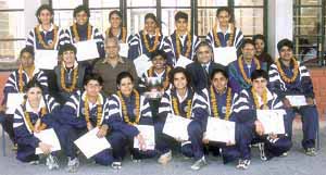 The Delhi University women�s cricket team members