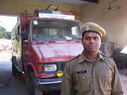 Vishal Kumar in his new avtar as fireman in Patiala.