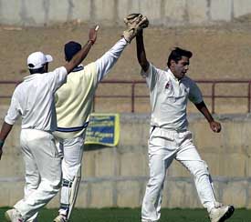 Amit Bhandari exults after North Zone defeated West Zone in the Duleep Trophy league match in Dharamshala