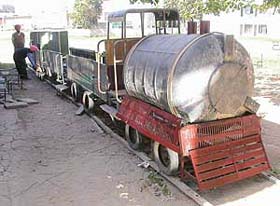 Final touches being given to a stationary toy train, created out of waste material, at Government Model High School, Sector 34, Chandigarh