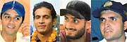 From left: Rahul Dravid, Irfan Pathan, Harbhajan Singh and Sourav Ganguly