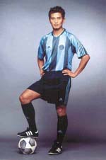 Indian football team captain Baichung Bhutia sports the adidas Official Indian Football Team Jersey.