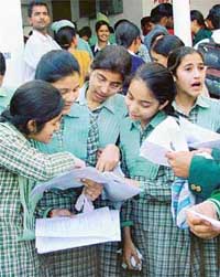 Students of Class X after their first exam in Ludhiana