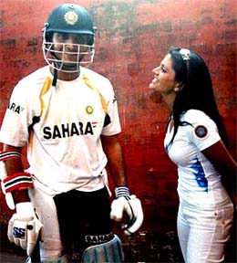 Actress-turned-television-anchor Mandira Bedi speaks to Indian captain Sourav Ganguly 