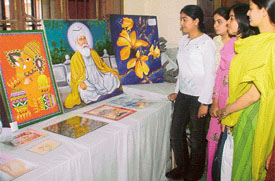 Students of Khalsa College for Women at an exhibition of the Departments of Home Science and Fine Arts on Thursday