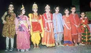 Samagam children dressed up as gods for a song from the film Baiju Bawra.