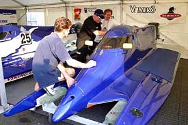 Technicians checking the powerboats for the F-1 World Championship in Mumbai