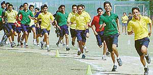 Students of Yadavindra Public School, Mohali, take part in the 25th annual cross-country meet in Mohali on Friday. 